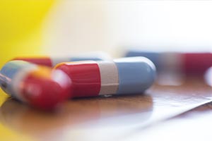 Medication capsules close up