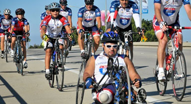 veteran biking on street